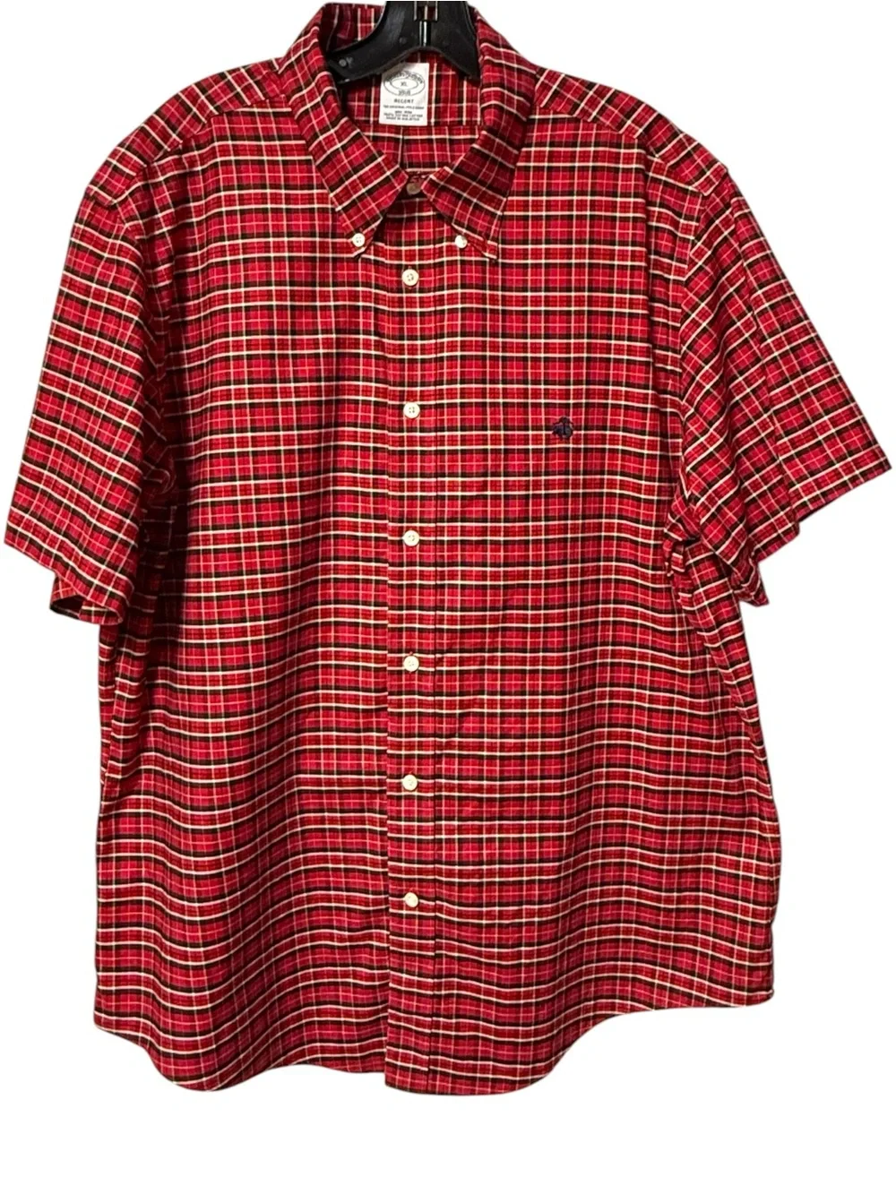 Brooks Brothers Red Plaid Short-Sleeve Button-Down Shirt Sz XL